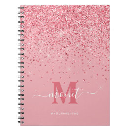 Cuaderno Bonito en Purpurina rosa Glam Monogramo Nombre