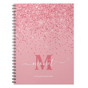 Cuaderno Bonito en Purpurina rosa Glam Monogramo Nombre