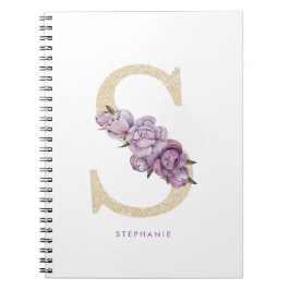 Cuaderno Bonito Faux Gold Purpurina Floral Letra S Monogram