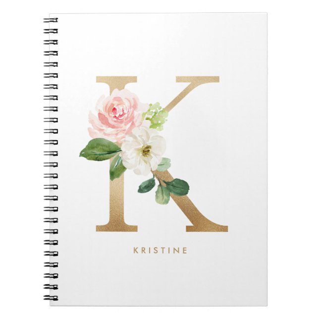 Cuaderno Bonito Faux Relieve metalizado dorado Letra floral (Frente)