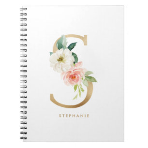 Cuaderno Bonito Faux Relieve metalizado dorado Letra floral