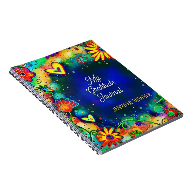 Cuaderno Bonito Floral Azul Nombre personalizado Gratitude  (Lado Derecho)