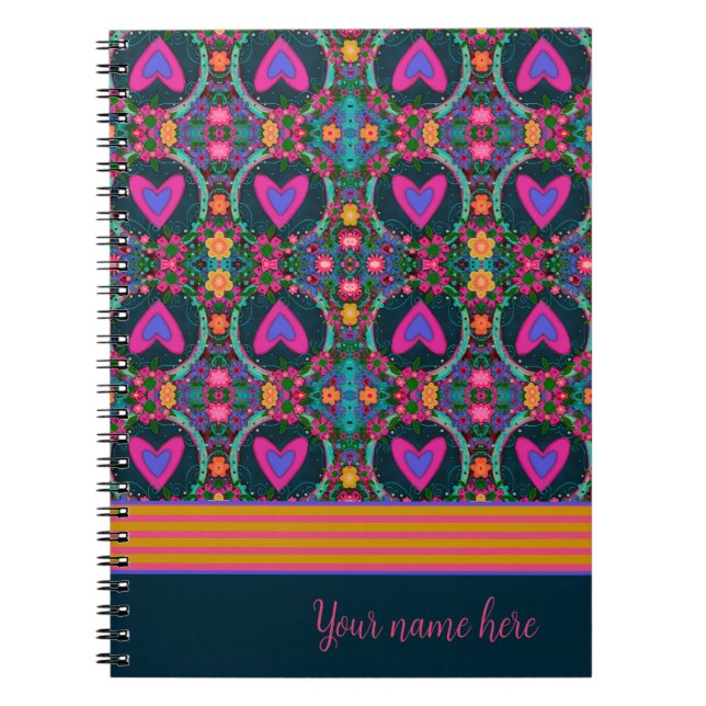 Cuaderno Bonito Floral Corazón Nombre Personalizado Inespir (Frente)