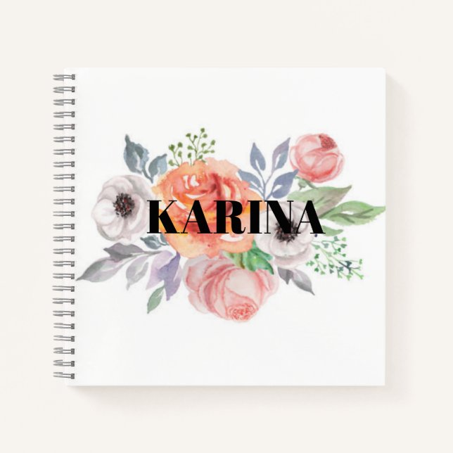 Cuaderno Bonito floral de color acuático femenino (Anverso)