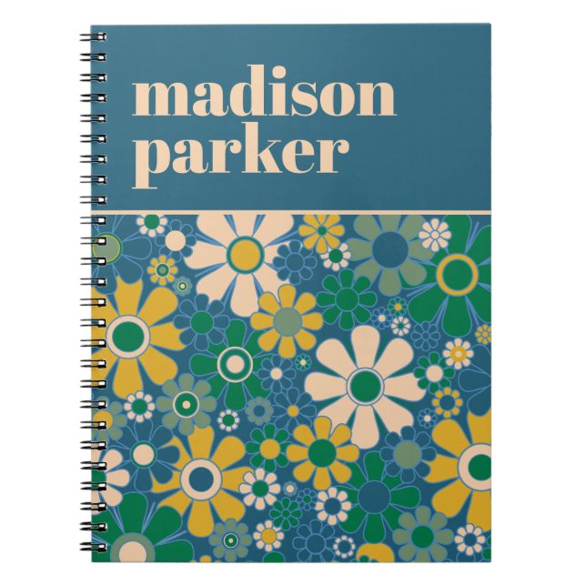Cuaderno Bonito Floral personalizada azul y verde (Frente)