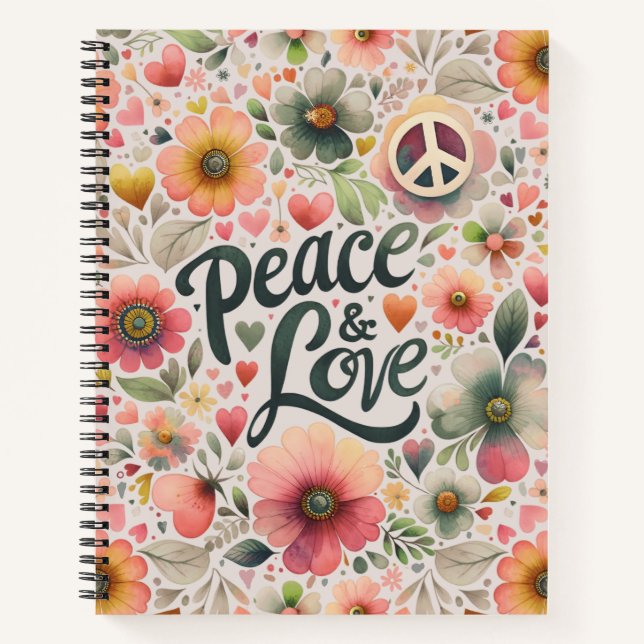 Cuaderno Bonito Floral Retro Paz y Amor (Anverso)