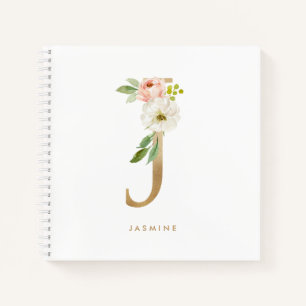Cuaderno Bonito Florals Faux Relieve metalizado dorado Letr