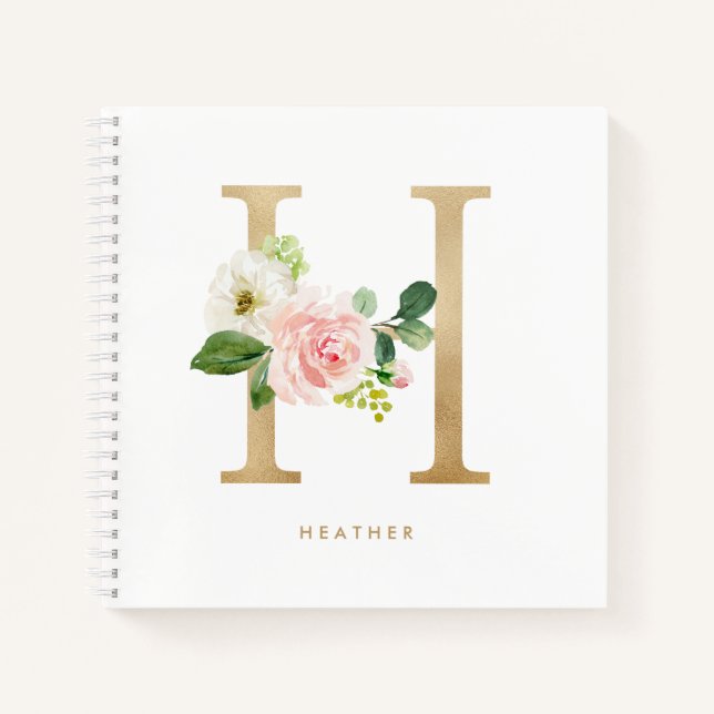 Cuaderno Bonito Florals Faux Relieve metalizado dorado Letr (Anverso)