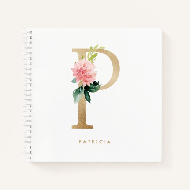 Cuaderno Bonito Florals Faux Relieve metalizado dorado Letr (Anverso)
