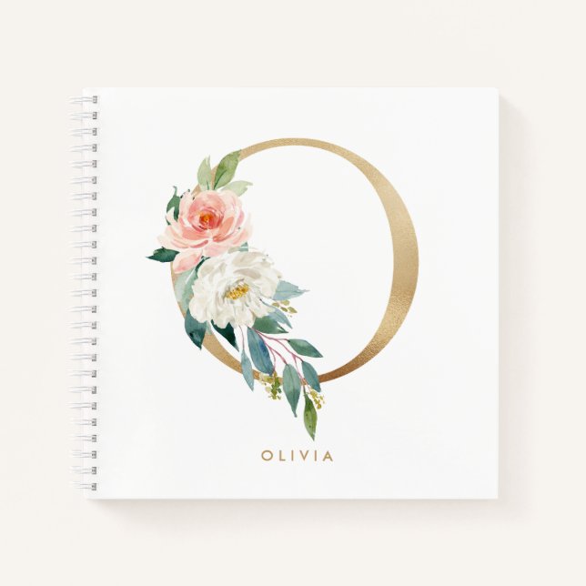 Cuaderno Bonito Florals Faux Relieve metalizado dorado Lett (Anverso)