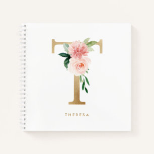 Cuaderno Bonito Florals Letra falsa Relieve metalizado dora