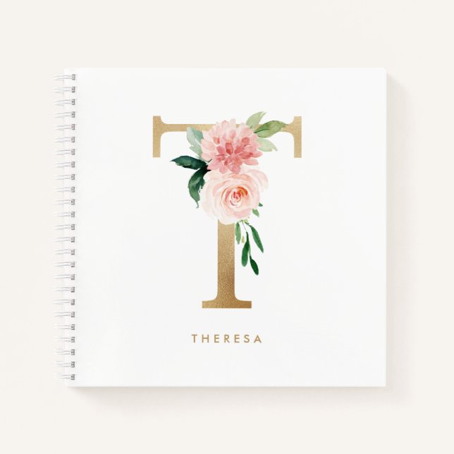 Cuaderno Bonito Florals Letra falsa Relieve metalizado dora (Anverso)