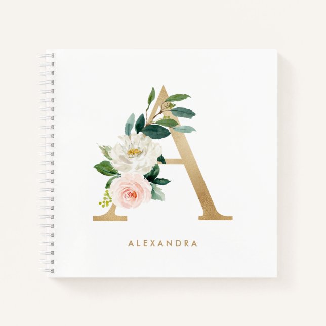 Cuaderno Bonito Florals Letra falsa Relieve metalizado dora (Anverso)