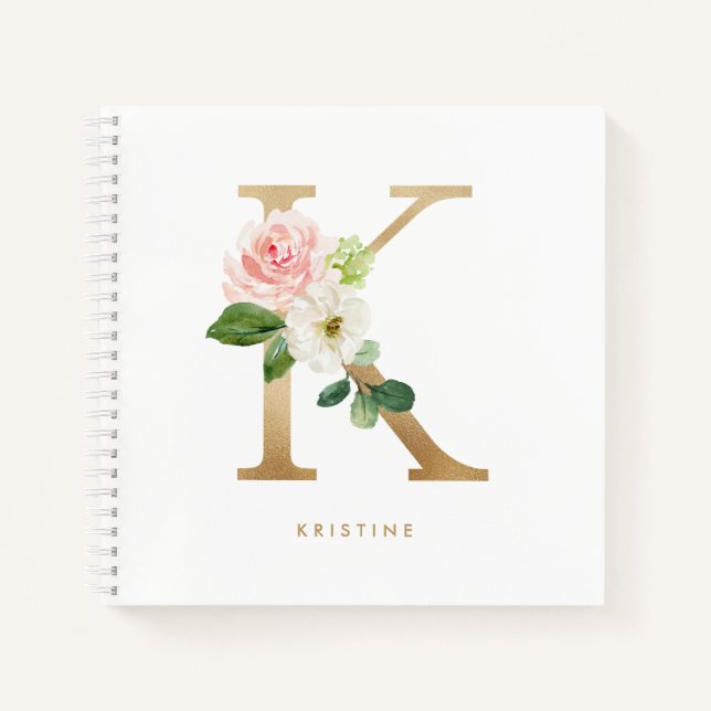 Cuaderno Bonito Florals Letra falsa Relieve metalizado dora (Anverso)