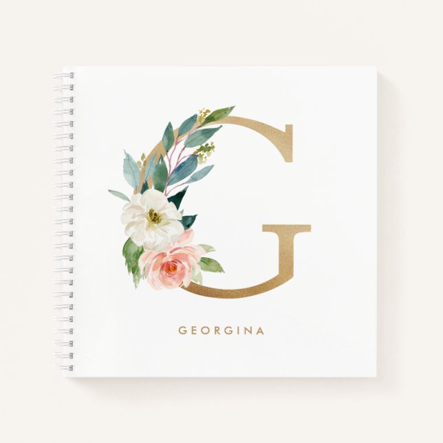 Cuaderno Bonito Florals Letra falsa Relieve metalizado dora (Anverso)