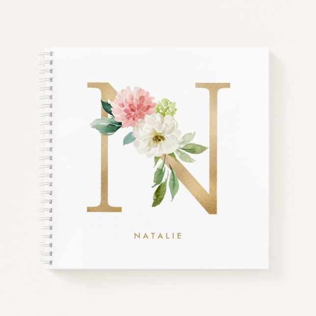 Cuaderno Bonito Florals Letra falsa Relieve metalizado dora (Anverso)