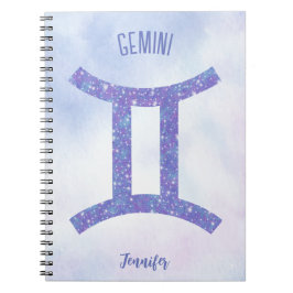 Cuaderno Bonito Gemini Astrología Rótulo Púrpura Personaliz