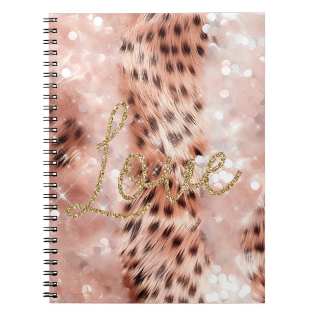 Cuaderno Bonito Girly Rosa Gold Leopard Bokeh (Frente)