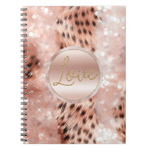 Cuaderno Bonito Girly Rosa Gold Leopard Bokeh