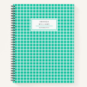 Cuaderno Bonito Green Gingham Plaid Personalizado