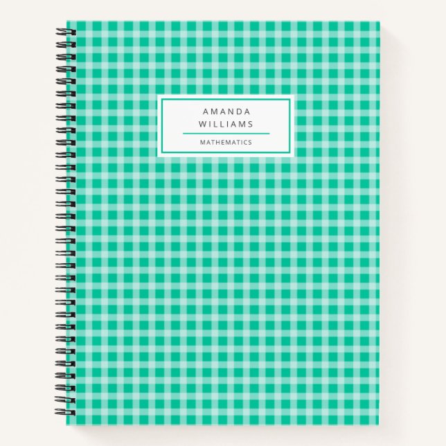 Cuaderno Bonito Green Gingham Plaid Personalizado (Anverso)