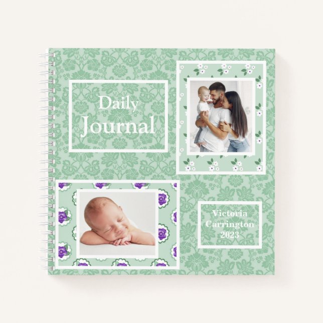 Cuaderno Bonito Green Photo Name Typography Moderno Journal (Anverso)