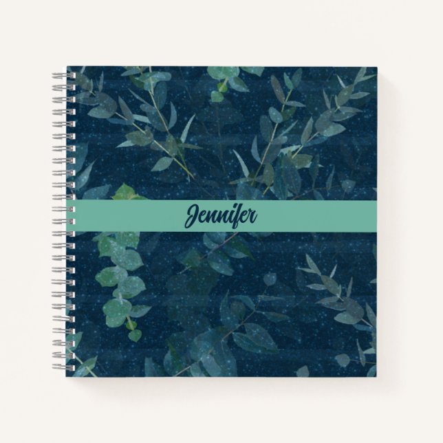 Cuaderno Bonito Hojas azules y verdes Verde azuladas (Anverso)
