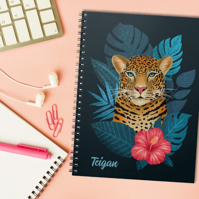 Cuaderno Bonito Jungle Leopard Floral Art | Azul | Nombre (Subido por el creador)