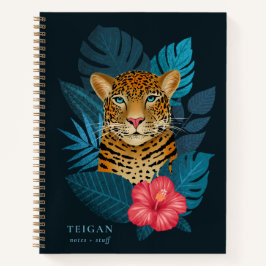 Cuaderno Bonito Jungle Leopard Floral Art | Azul | Nombre