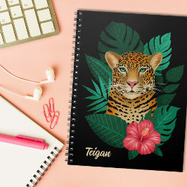 Cuaderno Bonito Jungle Leopard Floral Art | Negro | Nombre
