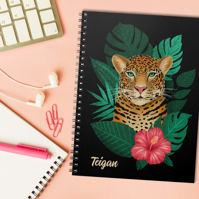 Cuaderno Bonito Jungle Leopard Floral Art | Negro | Nombre (Subido por el creador)