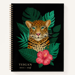 Cuaderno Bonito Jungle Leopard Floral Art | Negro | Nombre