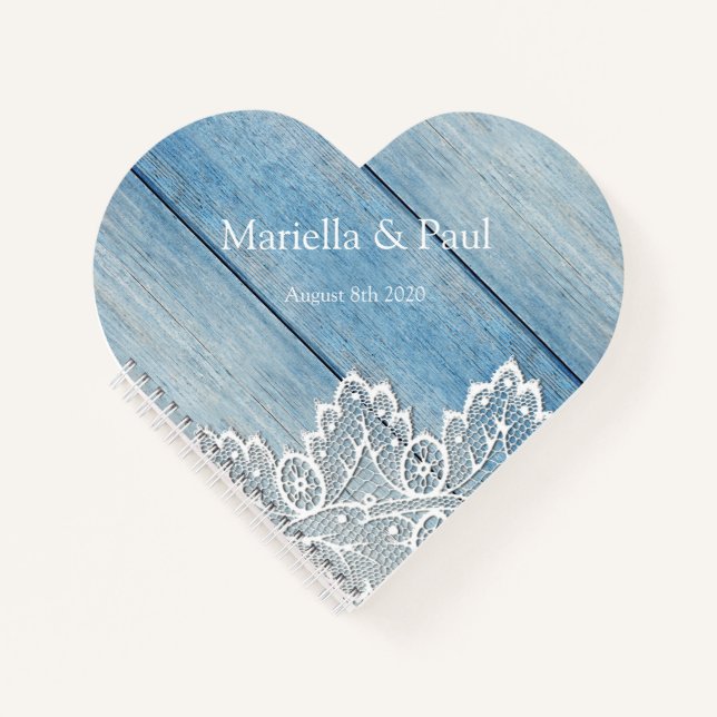 Cuaderno Bonito Lace Blue Wood Heart Shaped Boda (Anverso)