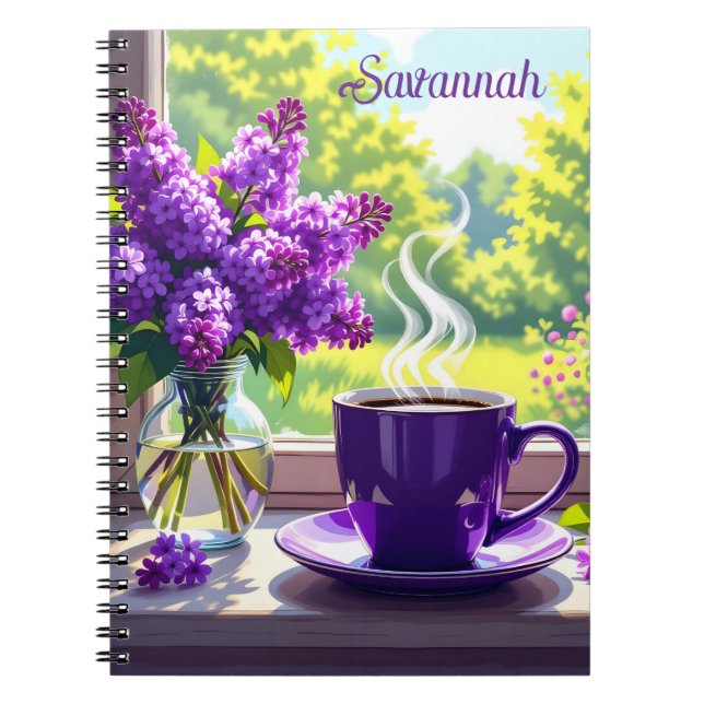Cuaderno Bonito Lilacs púrpura y café personalizado (Frente)