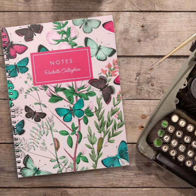 Cuaderno Bonito Mariposas Vintage Nombre Verde azulado Rosa (Subido por el creador)