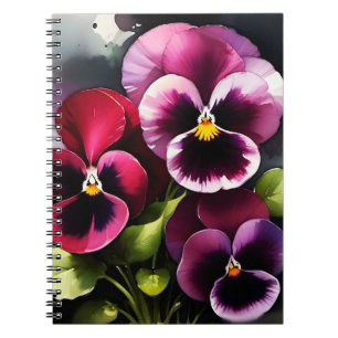 Cuaderno Bonito maroon daek pansies rojos pintura acuarela