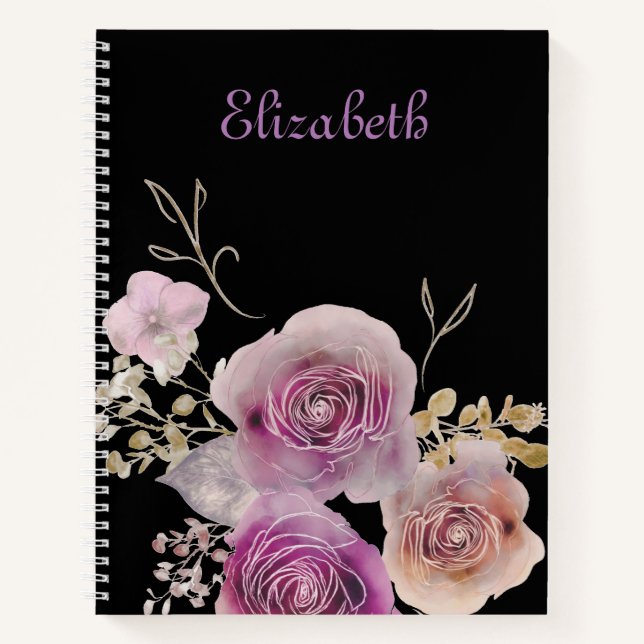 Cuaderno Bonito Moda Floral Rústica Negra y Morada (Anverso)