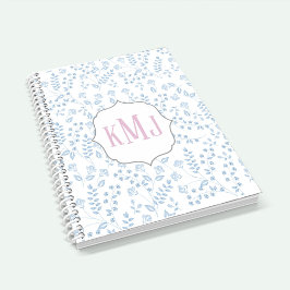 Cuaderno Bonito Monograma Elegante Floral Azul Sencillo