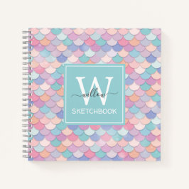 Cuaderno Bonito Monograma moderno Esbozo azul en polvo para