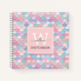 Cuaderno Bonito Monograma moderno Esbozo rosa de la sirena 
