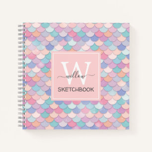 Cuaderno Bonito Monograma moderno Esbozo rosa de la sirena 