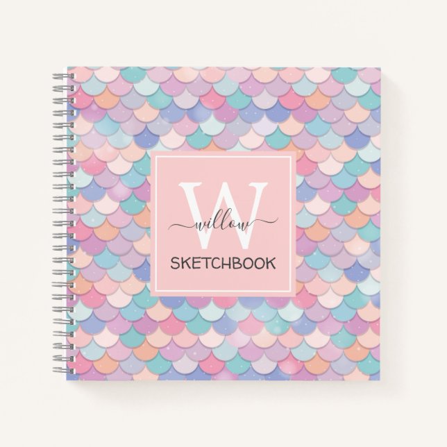 Cuaderno Bonito Monograma moderno Esbozo rosa de la sirena  (Anverso)