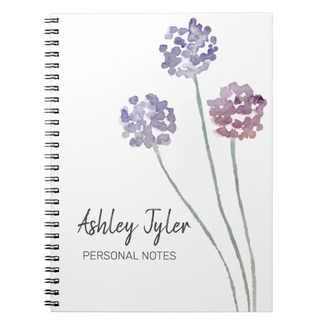 Cuaderno Bonito morado floral giratoria lindo personalizado (Frente)