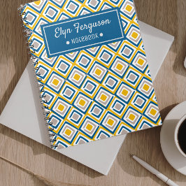 Cuaderno Bonito Nombre personalizado Patrón étnico azul