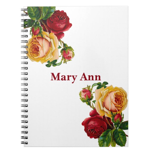 Cuaderno Bonito oro y rosas rojas blancas (Frente)