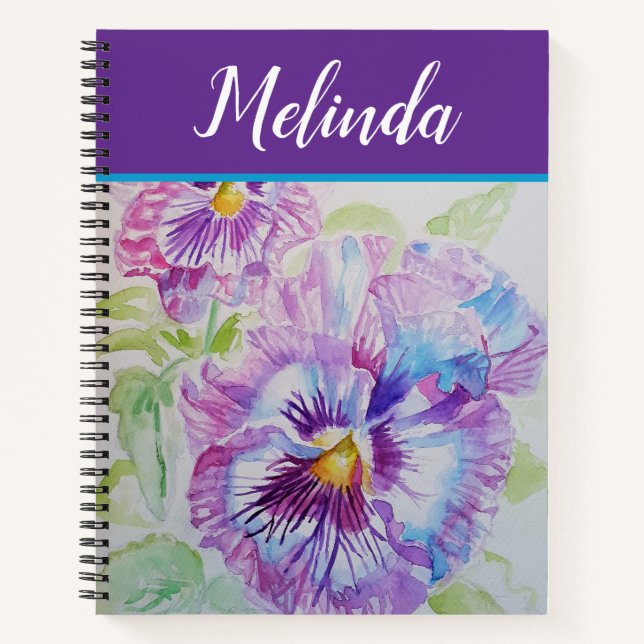 Cuaderno Bonito Pastel Floral Pansy Púrpura Acuarela (Anverso)