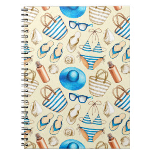 Cuaderno Bonito patrón de verano con gafas, bikini, umbrel