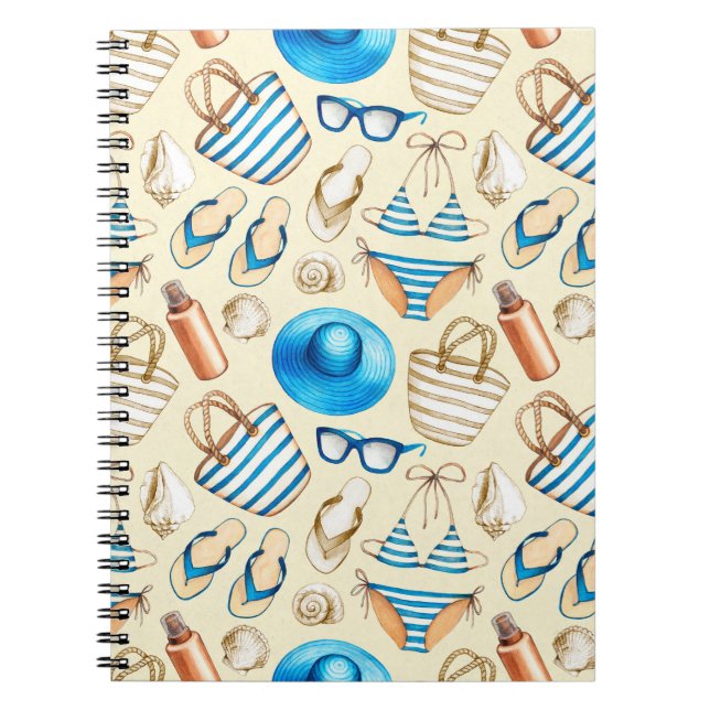 Cuaderno Bonito patrón de verano con gafas, bikini, umbrel (Frente)