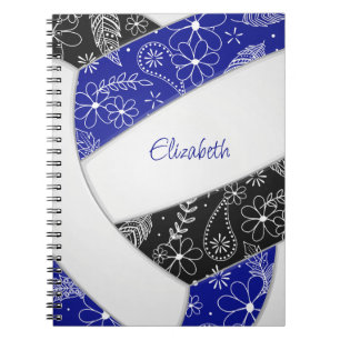 Cuaderno bonito patrón doodle azul boho voleibol