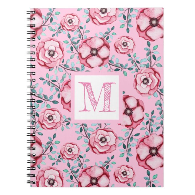 Cuaderno Bonito Patrón floral Monograma rosa (Frente)